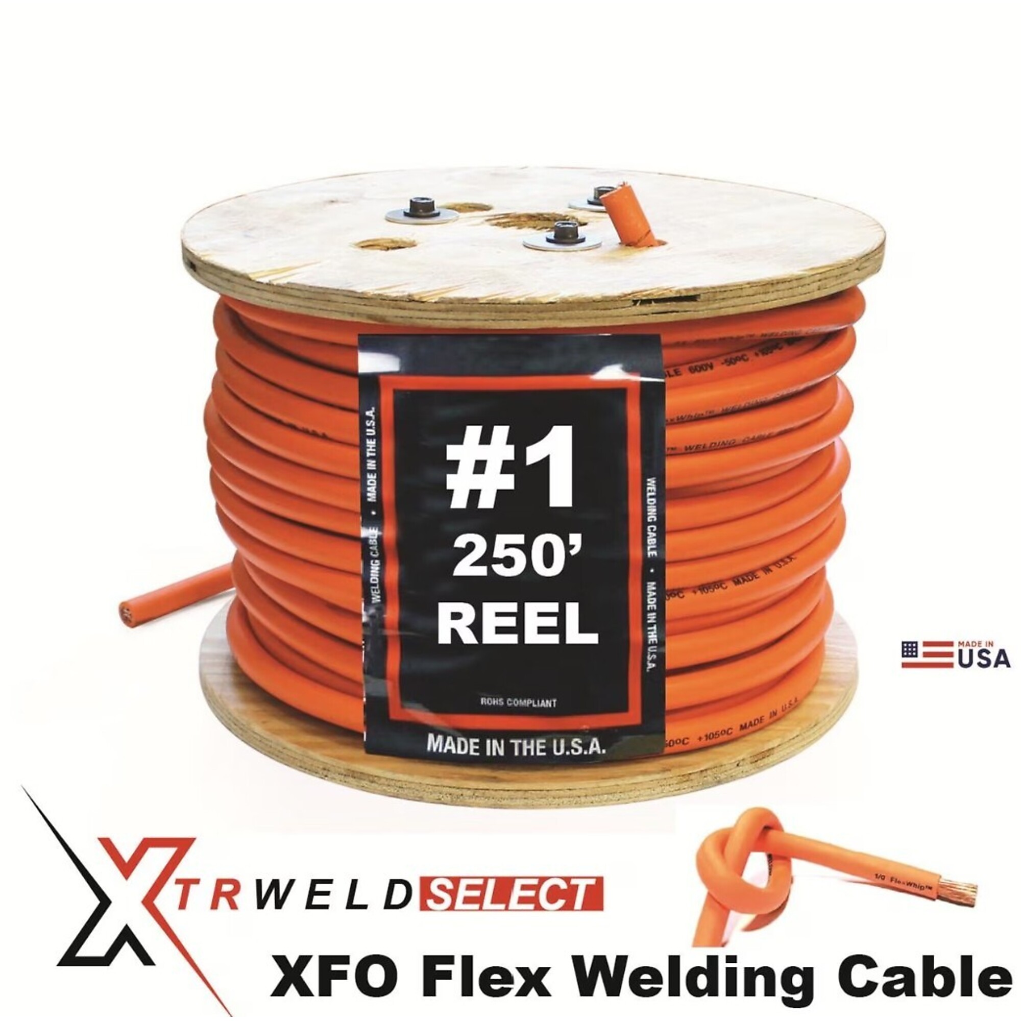 XTRweld Select Welding Cable, #1 AWG, 250ft., 250 Amps, Orange, Model# XTRWCSN1XFO250